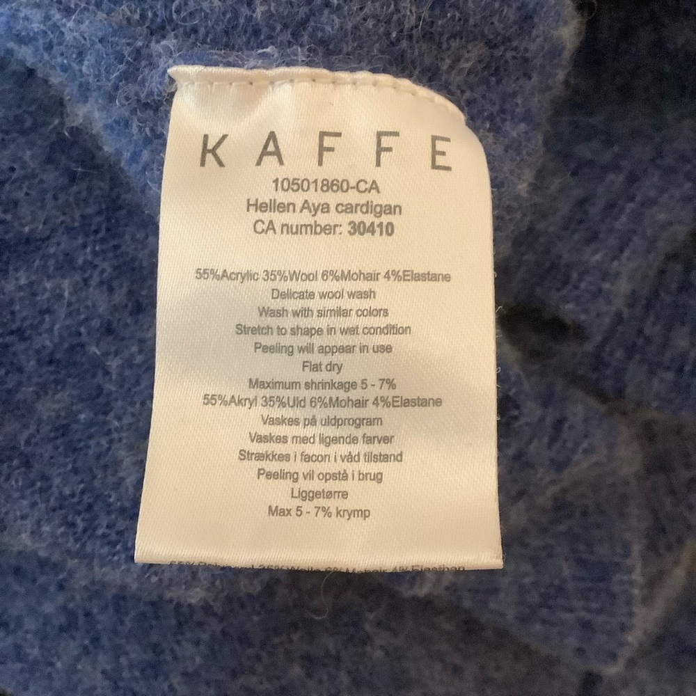 KAFFE HELLEN AYA BLUE WOOL/ MOHAIR BLEND LONG SLEEVE OPEN CARDIGAN/ Size S - Picture 12 of 12